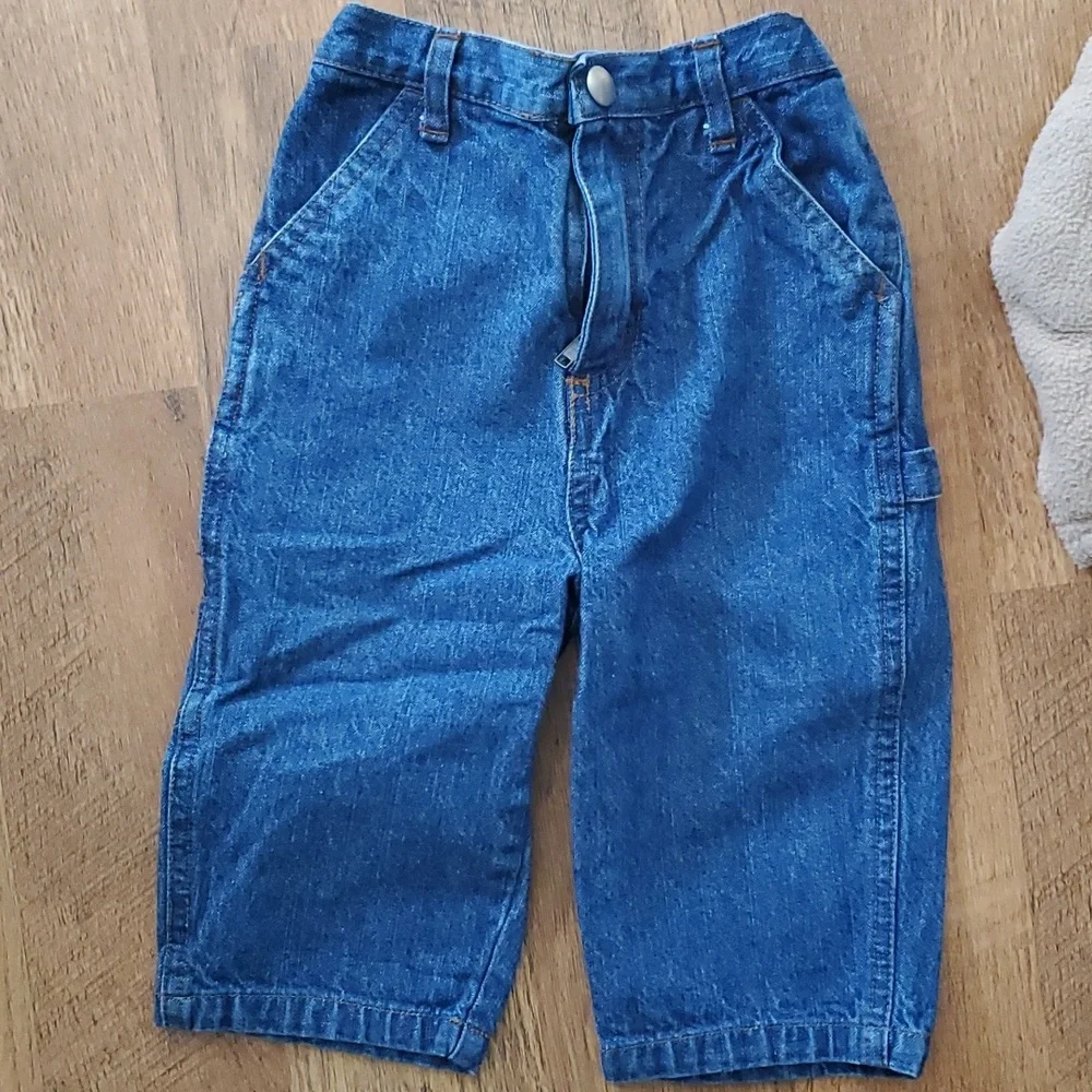 Little By‎ Little Boys Woodland Fleece Tan Jacket with Carpenter Jeans 12M